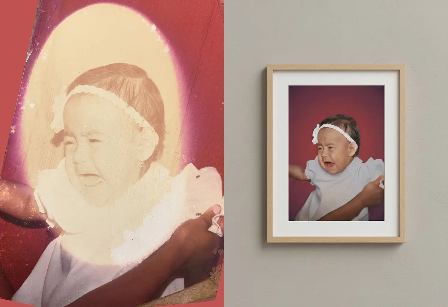 Comparativa de foto deslavada por el sol vs. restauración digital impresa en papel Giclée Fine Art