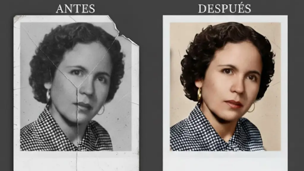 Comparativa de restauración de fotografía antigua dañada y rasgada para funerales y homenajes de despedida