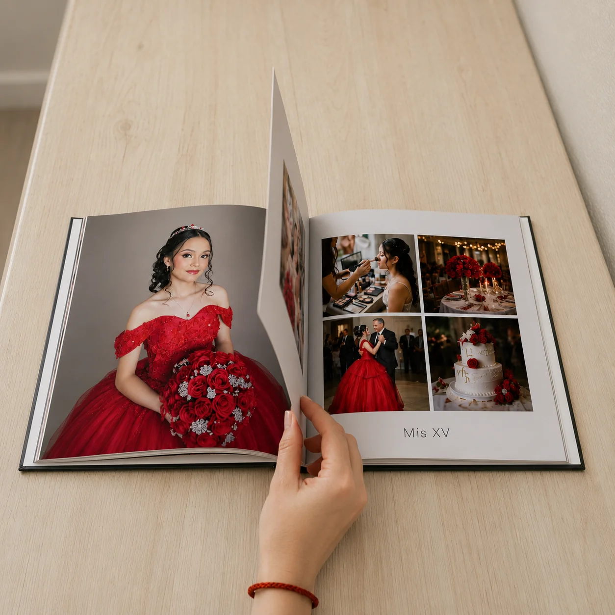 Interior de fotolibro con hojas Gloss de 200gsm — papel grueso de alta calidad, ultra nitidez, cero pixelado. Impresión HP Indigo profesional PixelPages, fotolibros personalizados Cadereyta